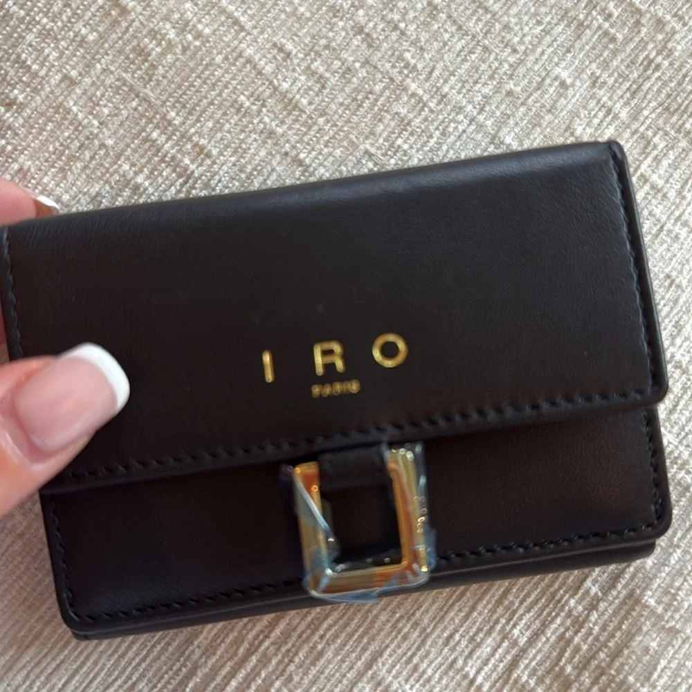 NWT IRO Black Leather Wallet with Gold Detailing and Logo